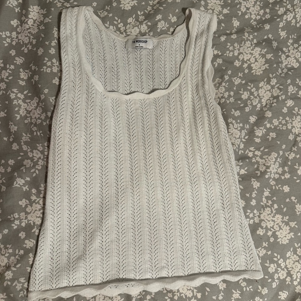 White Ribbed Knit Tank Top